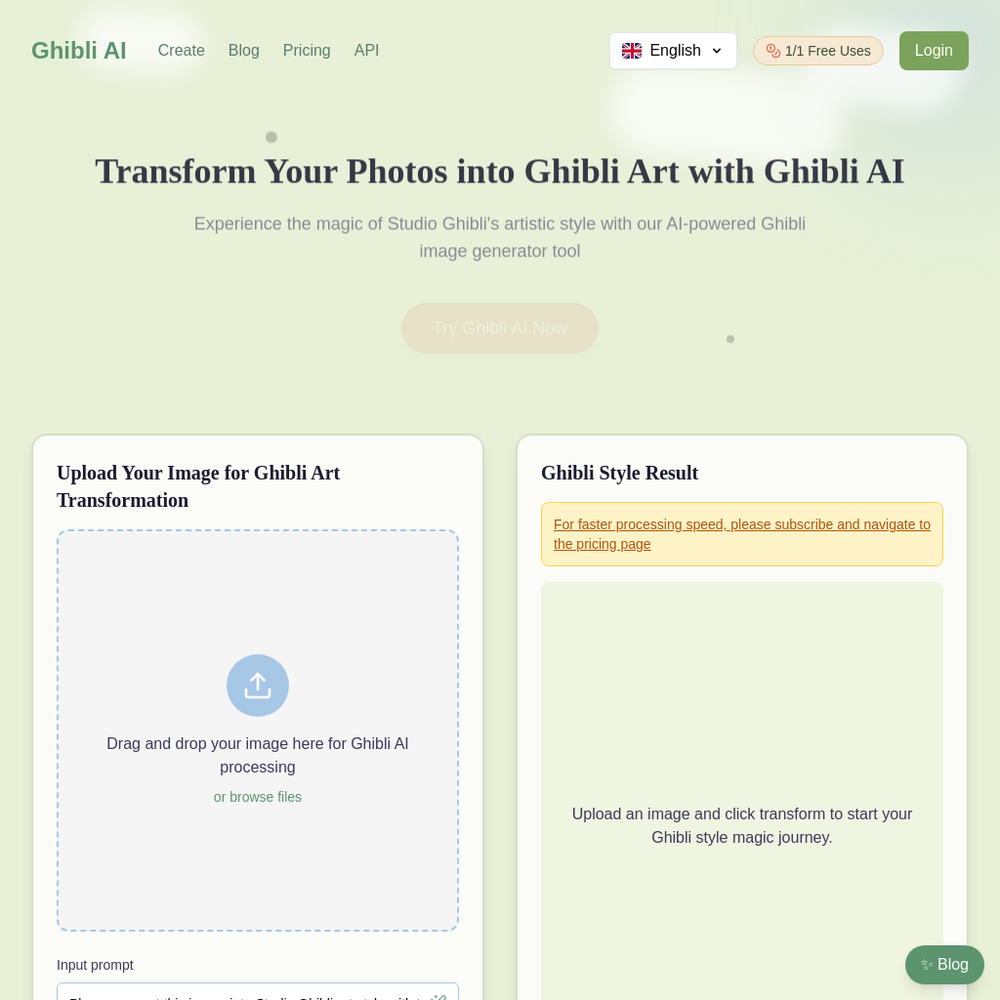 Ghibli AI website screenshot Ghibli AI website screenshot