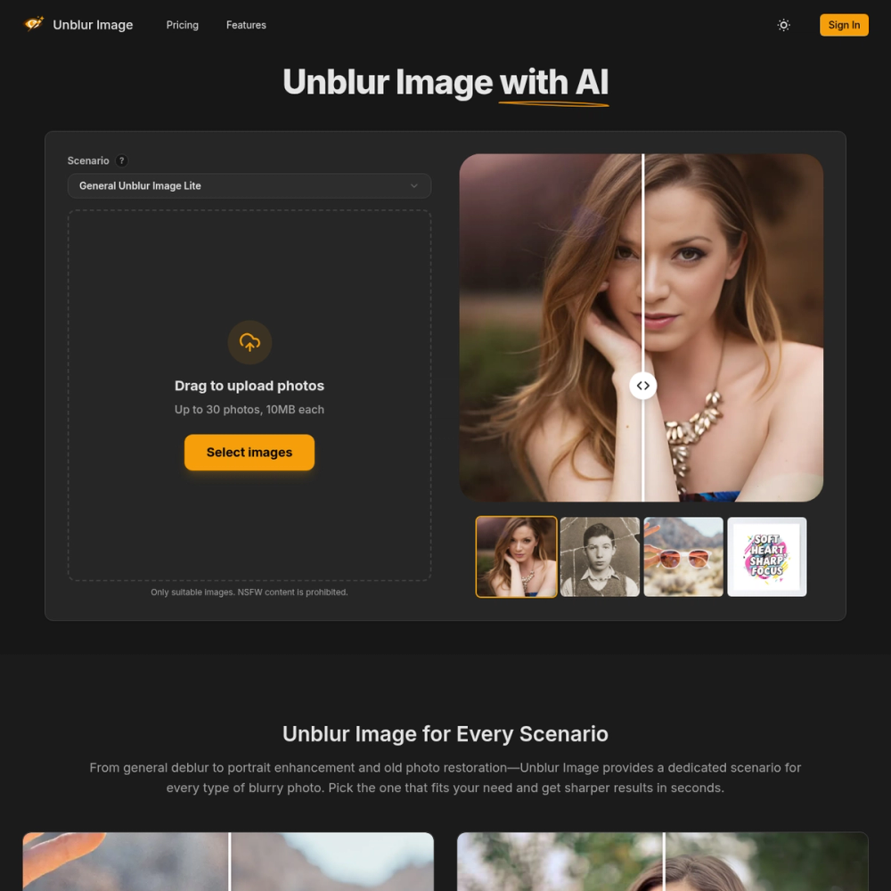 Unblur Image website screenshot Unblur Image website screenshot