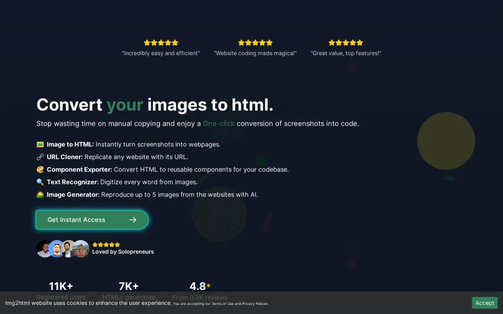 IMG2HTML website screenshot IMG2HTML website screenshot