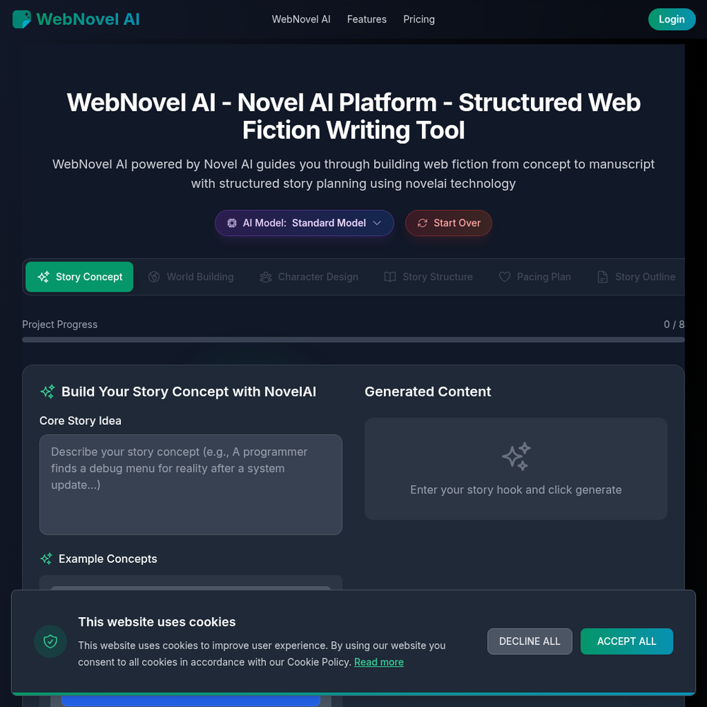 WebNovel AI website screenshot WebNovel AI website screenshot