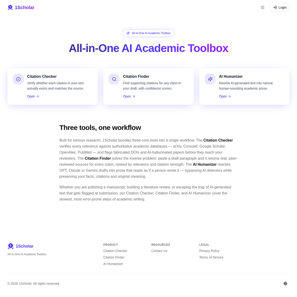 1Scholar AI website screenshot 1Scholar AI website screenshot