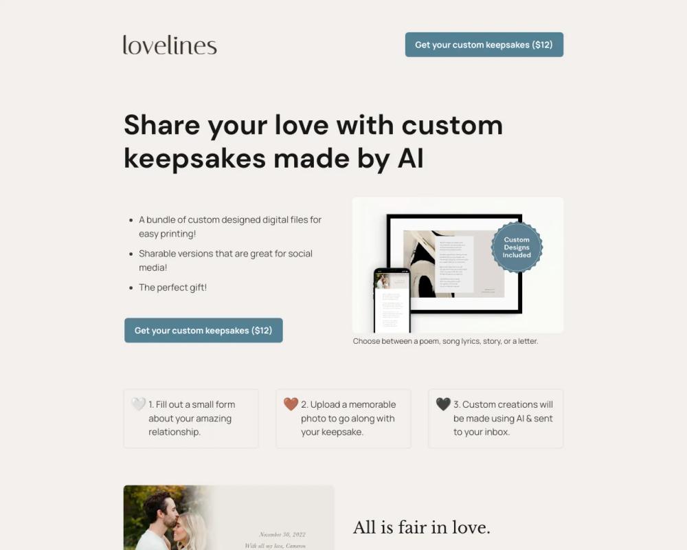 Lovelines website screenshot Lovelines website screenshot