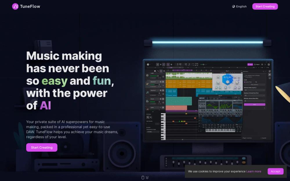 TuneFlow website screenshot TuneFlow website screenshot