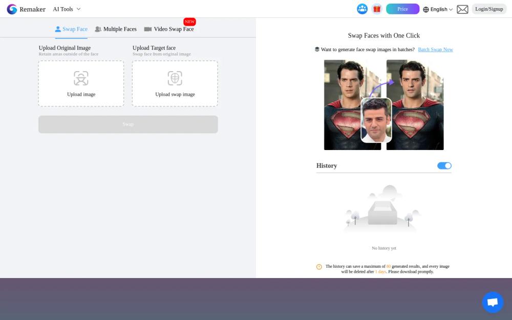 Face Swap by Remaker website screenshot Face Swap by Remaker website screenshot