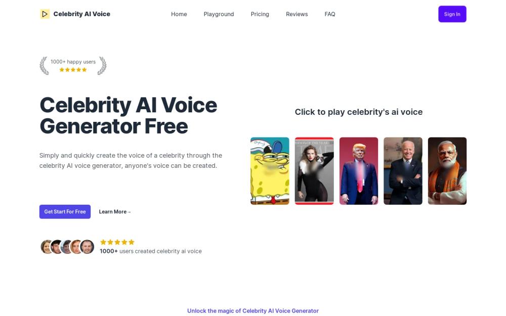 Celebrity AI Voice website screenshot Celebrity AI Voice website screenshot