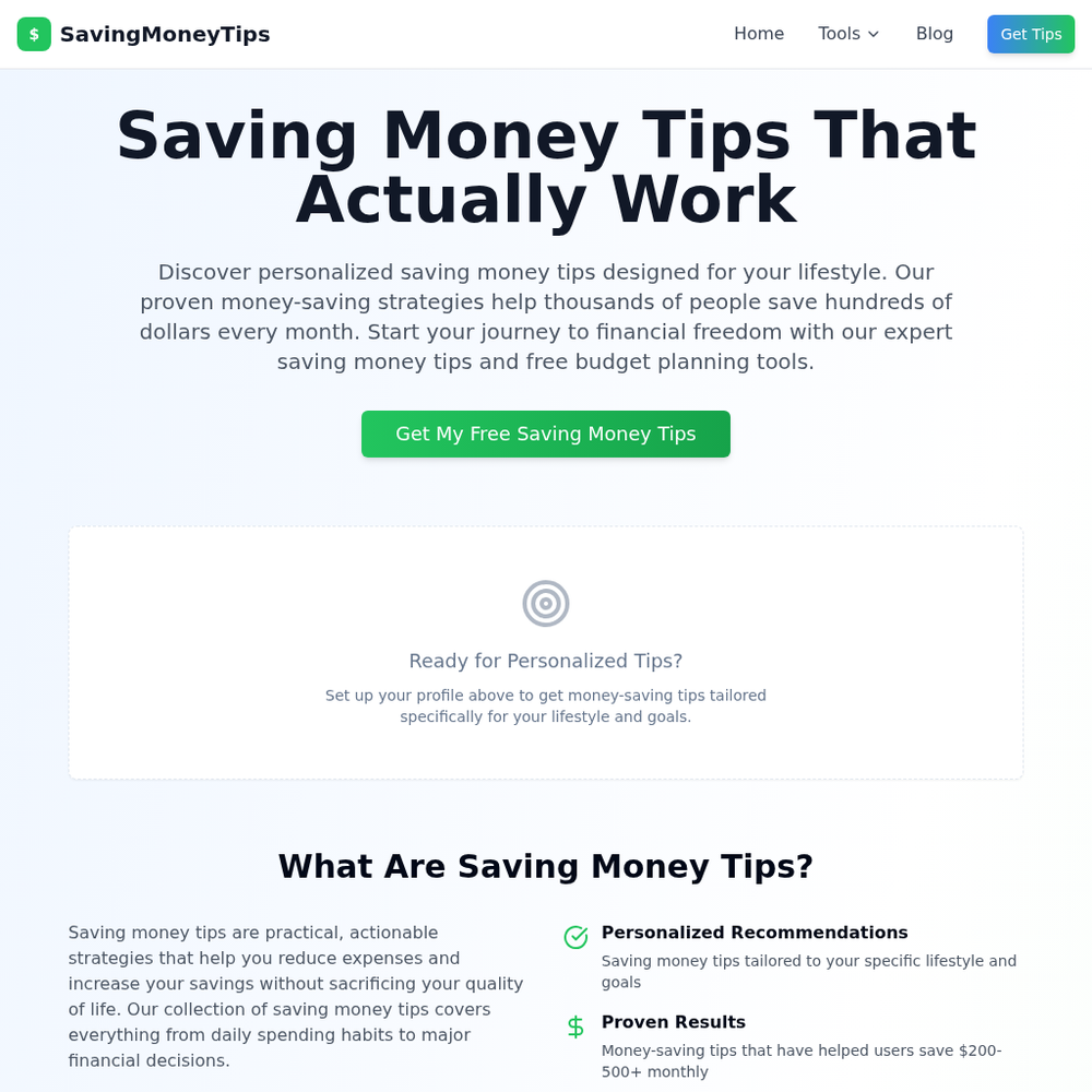 SavingMoneyTips.net website screenshot SavingMoneyTips.net website screenshot