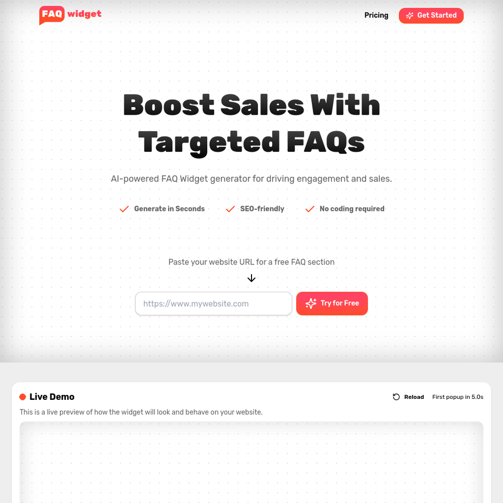 FAQWidget website screenshot FAQWidget website screenshot