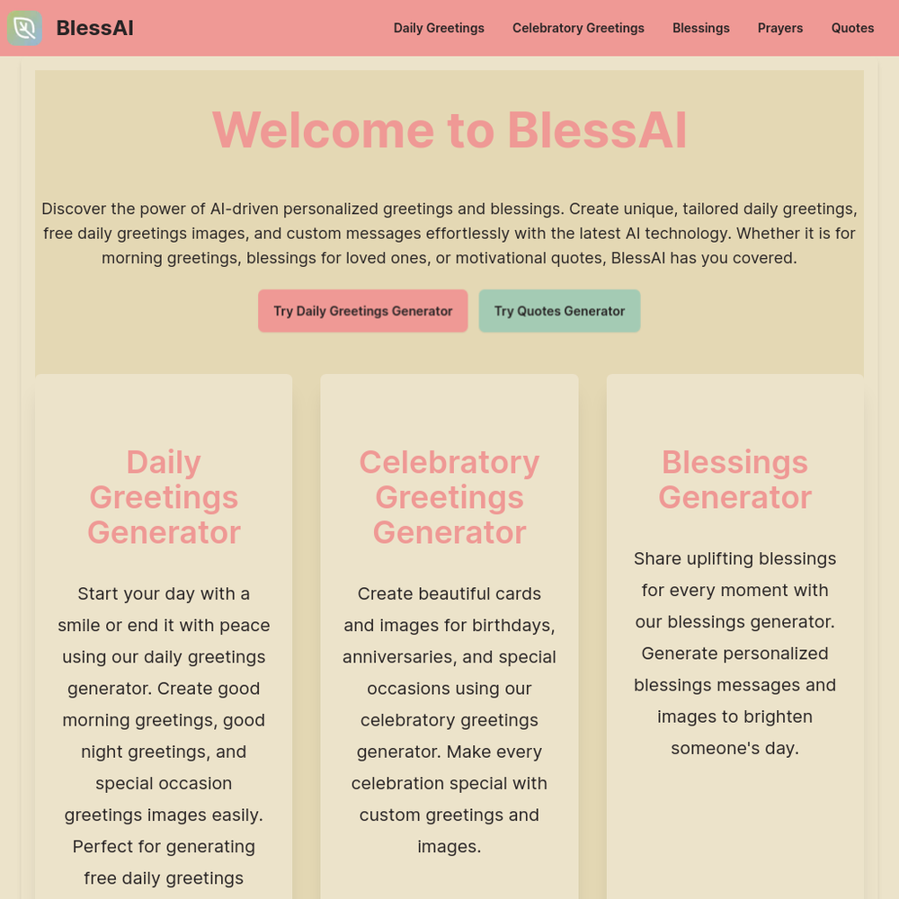 BlessAI website screenshot BlessAI website screenshot