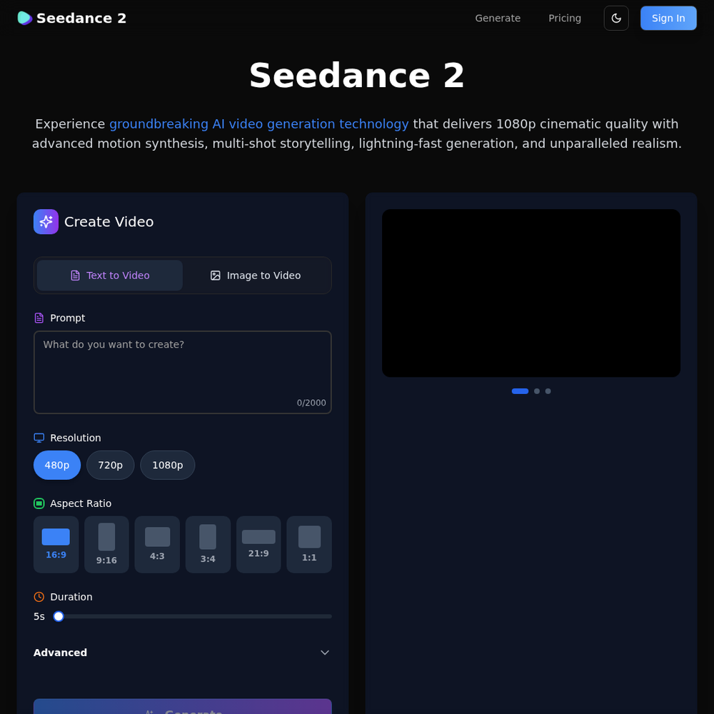 Seedance 2.0 website screenshot Seedance 2.0 website screenshot