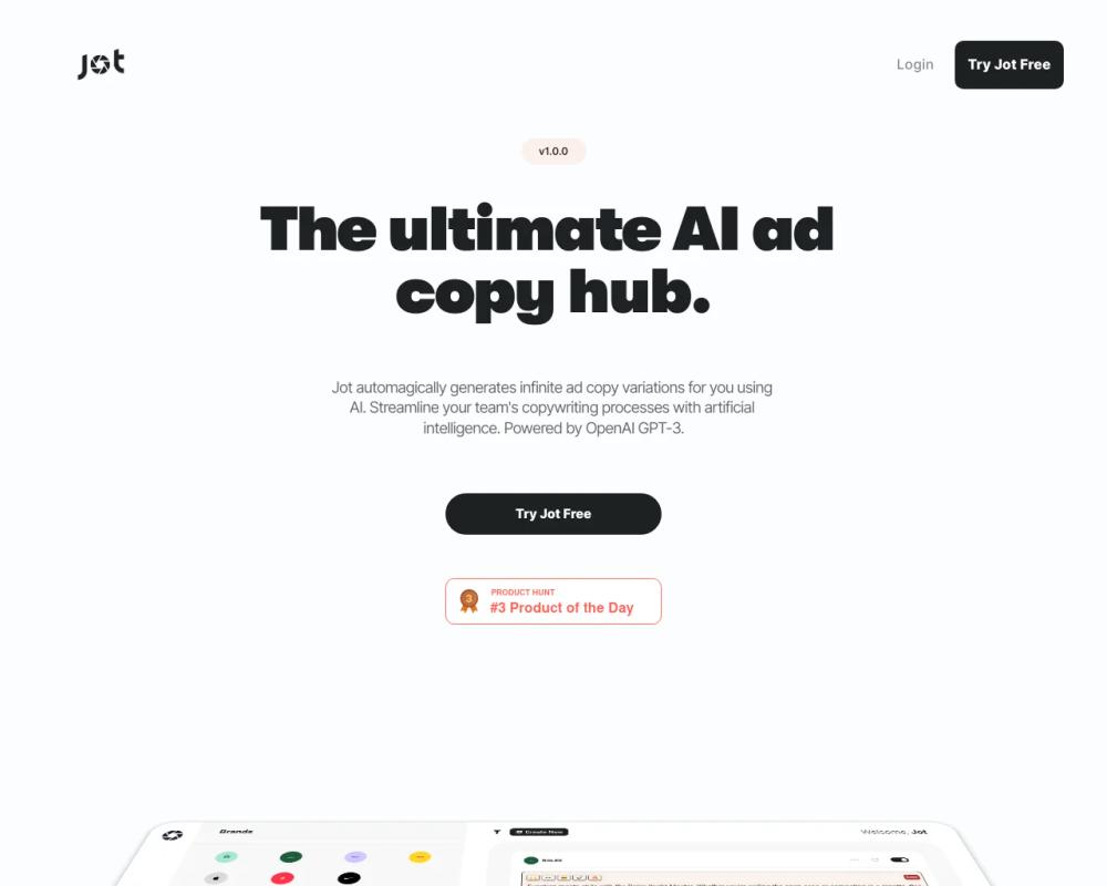 Jot website screenshot Jot website screenshot