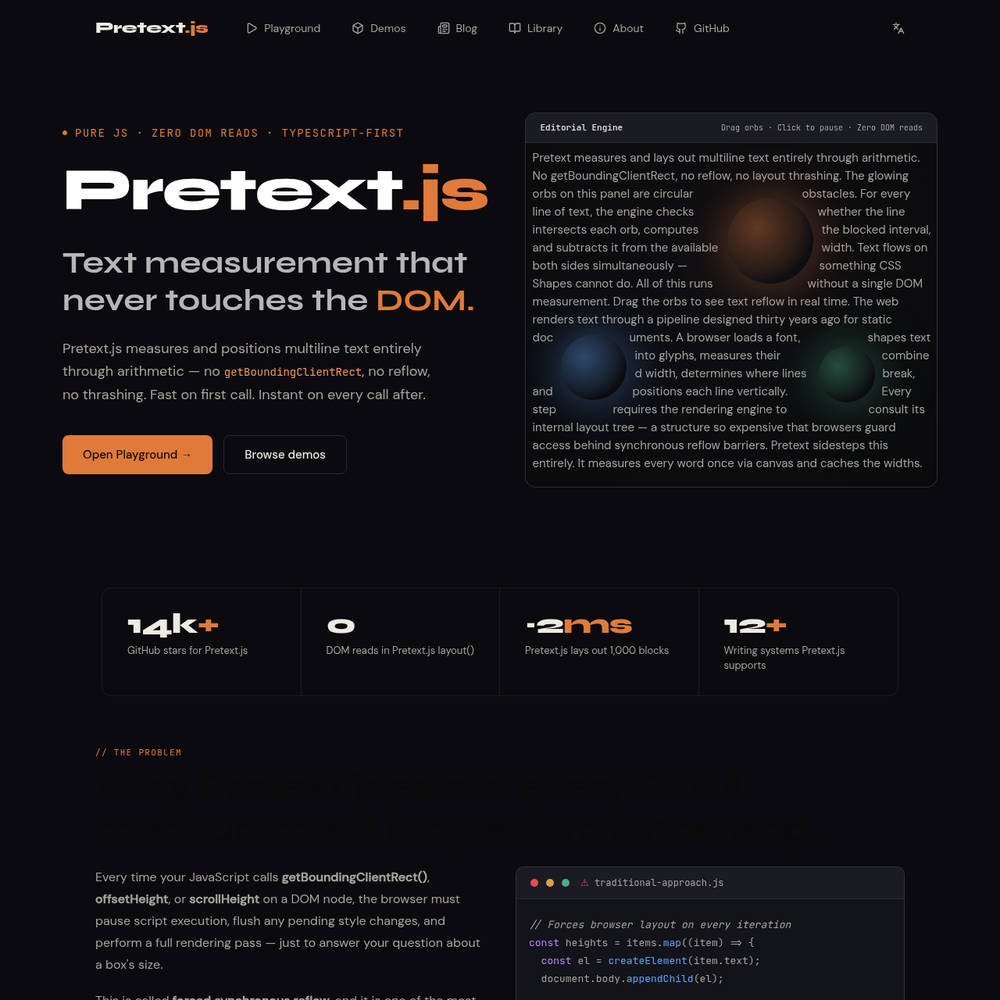 Pretext.js website screenshot Pretext.js website screenshot