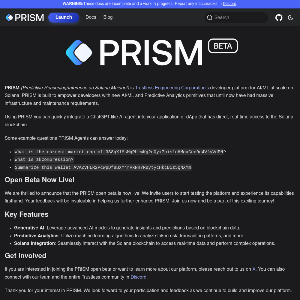 PRISM website screenshot PRISM website screenshot