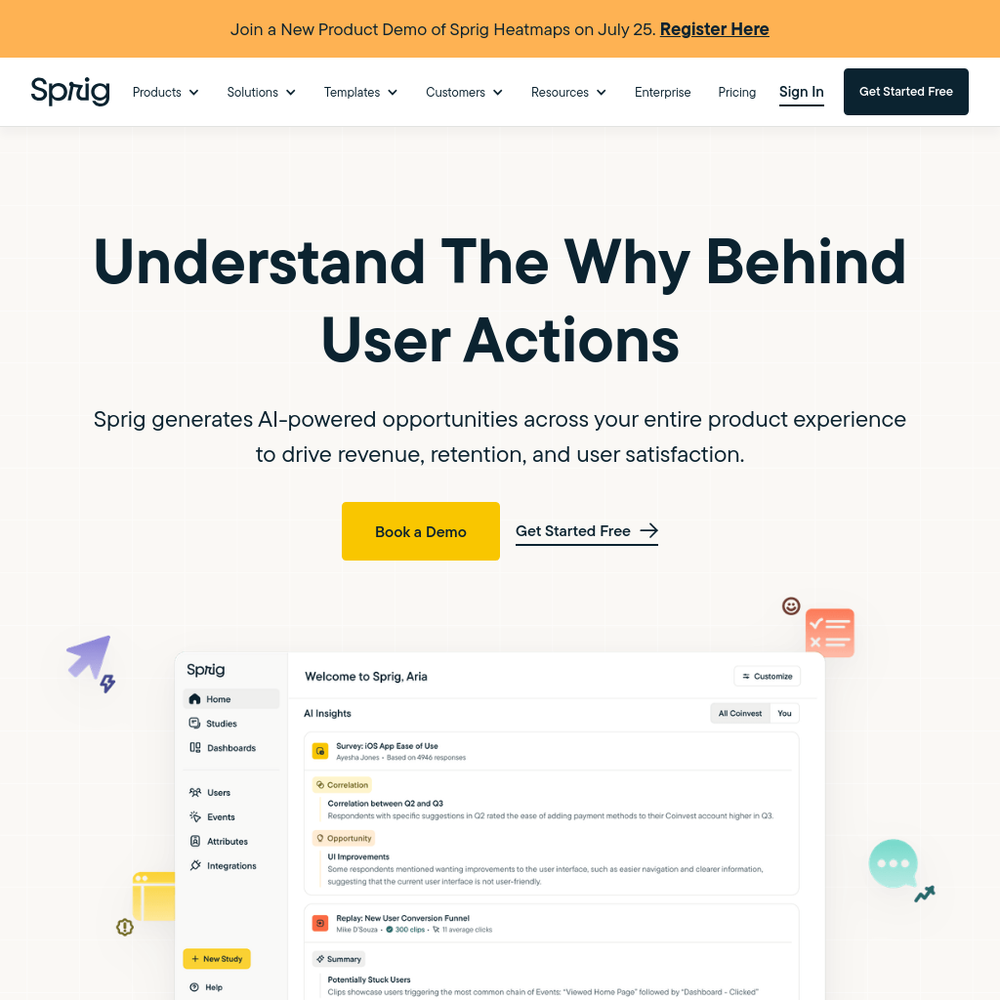 Sprig website screenshot Sprig website screenshot