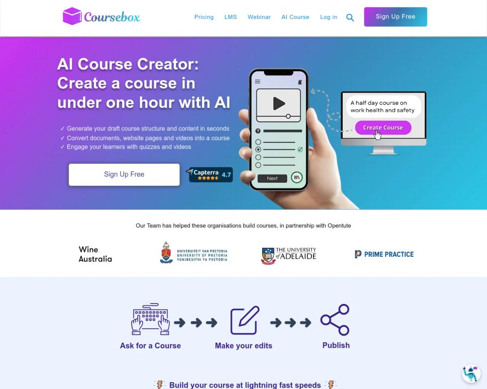Coursebox website screenshot Coursebox website screenshot
