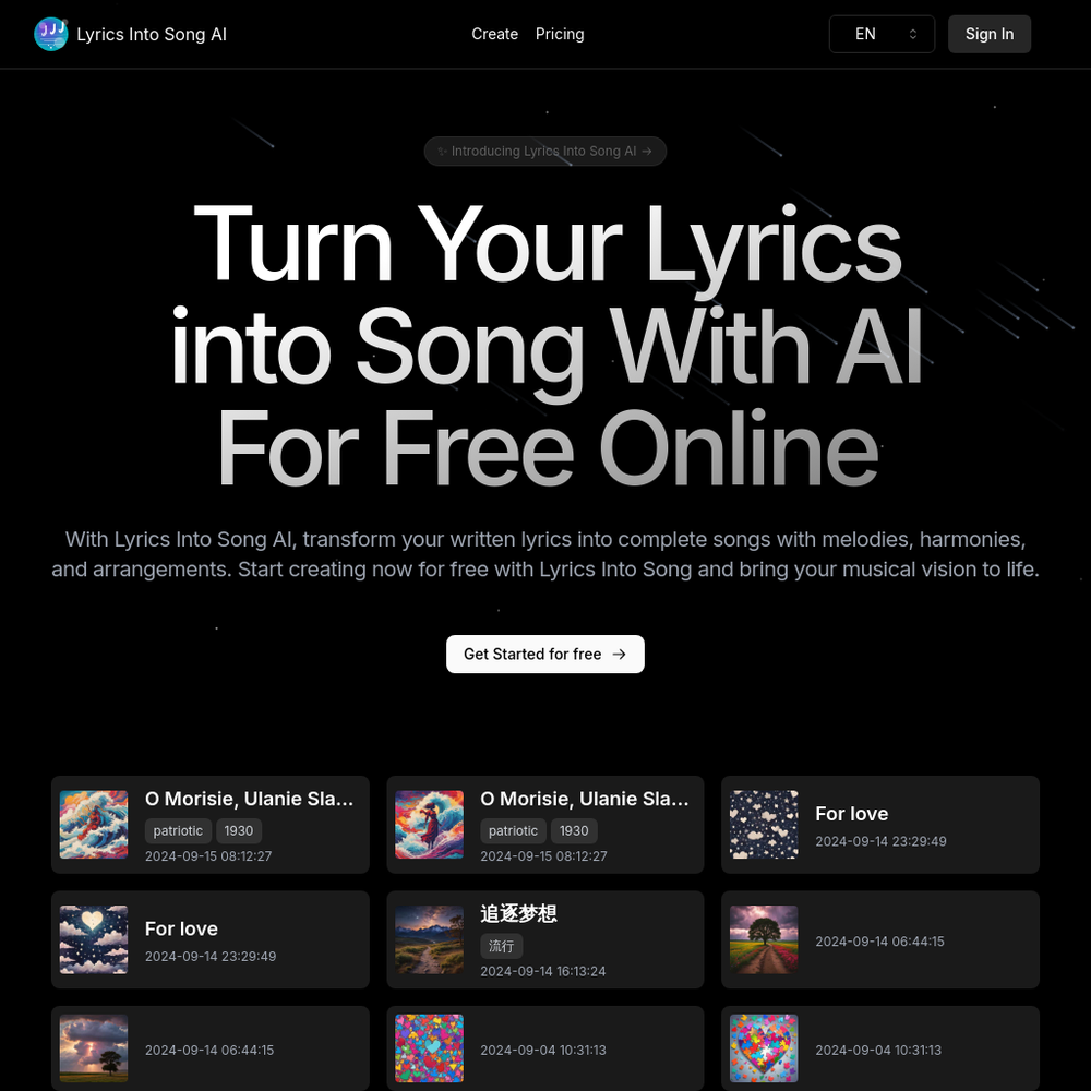 Lyrics Into Song website screenshot Lyrics Into Song website screenshot