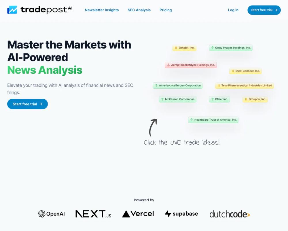 Tradepost.ai website screenshot Tradepost.ai website screenshot