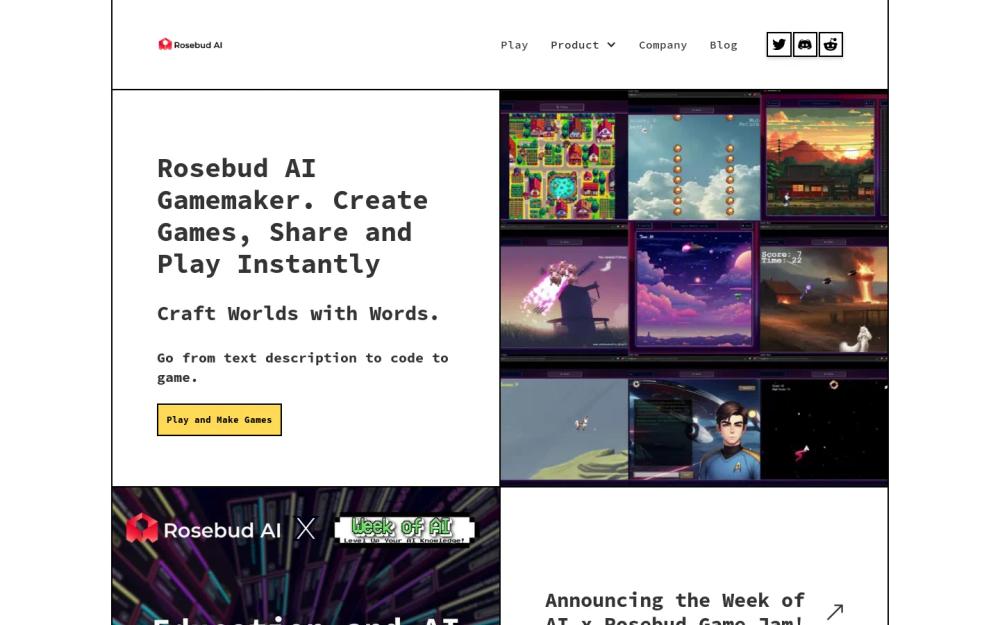 Rosebud website screenshot Rosebud website screenshot