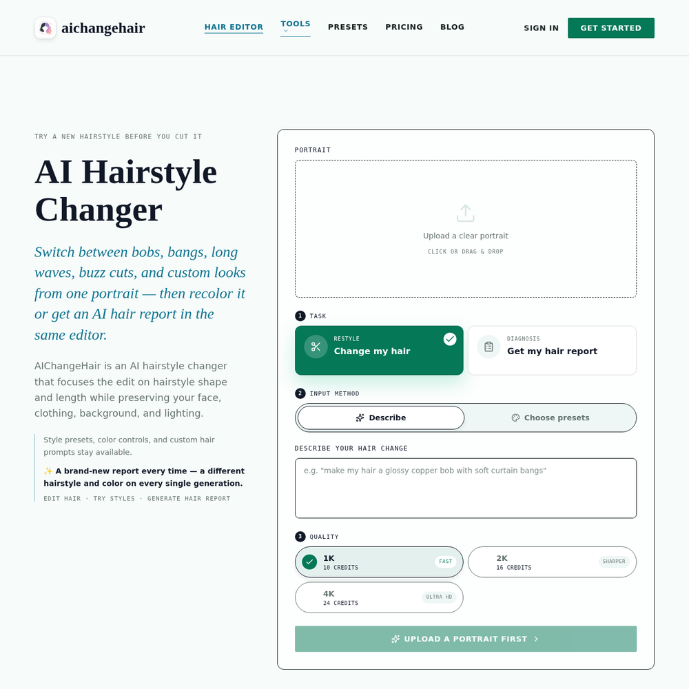 AIChangeHair website screenshot AIChangeHair website screenshot