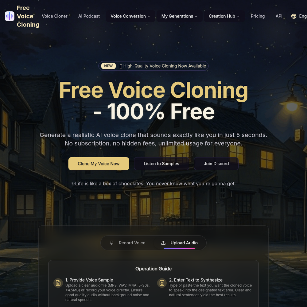 Free Voice Cloning website screenshot Free Voice Cloning website screenshot