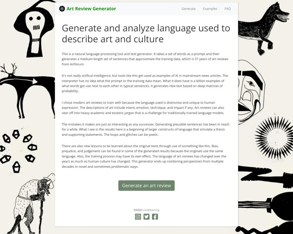 Artreviewgenerator website screenshot Artreviewgenerator website screenshot