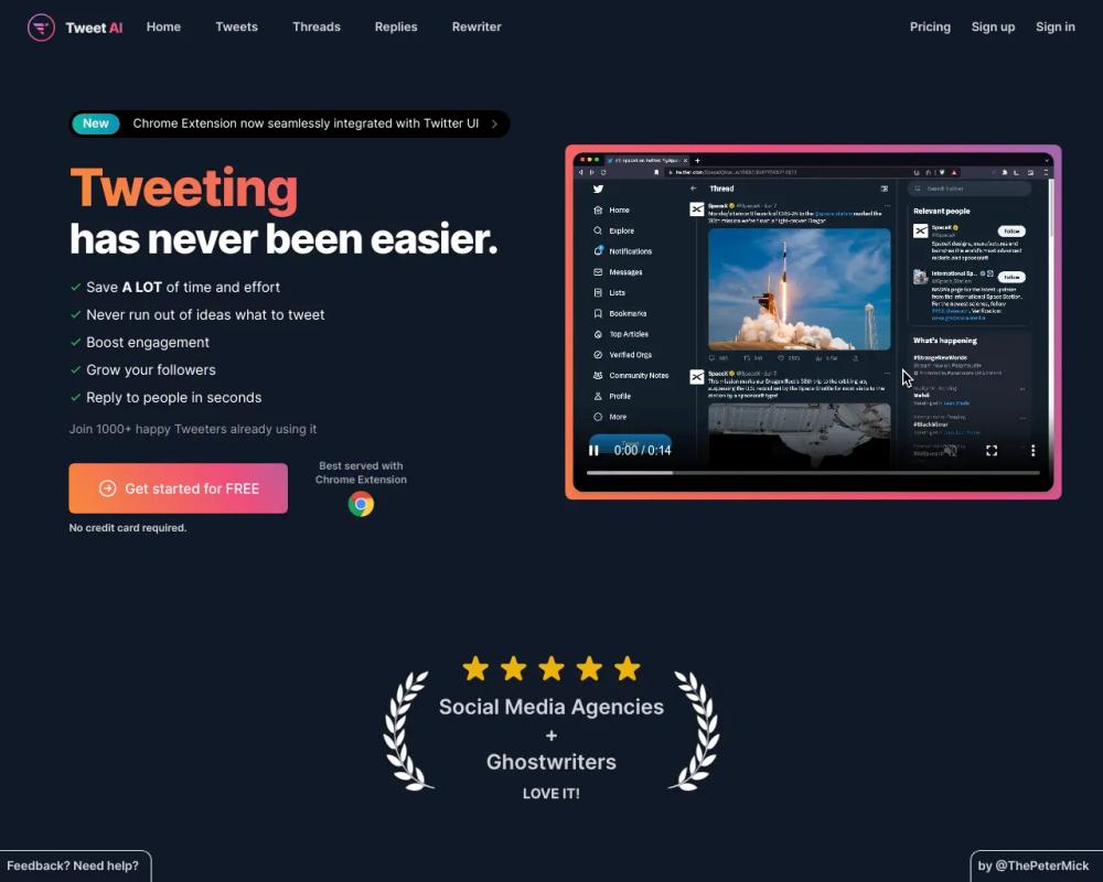 TweetAI website screenshot TweetAI website screenshot