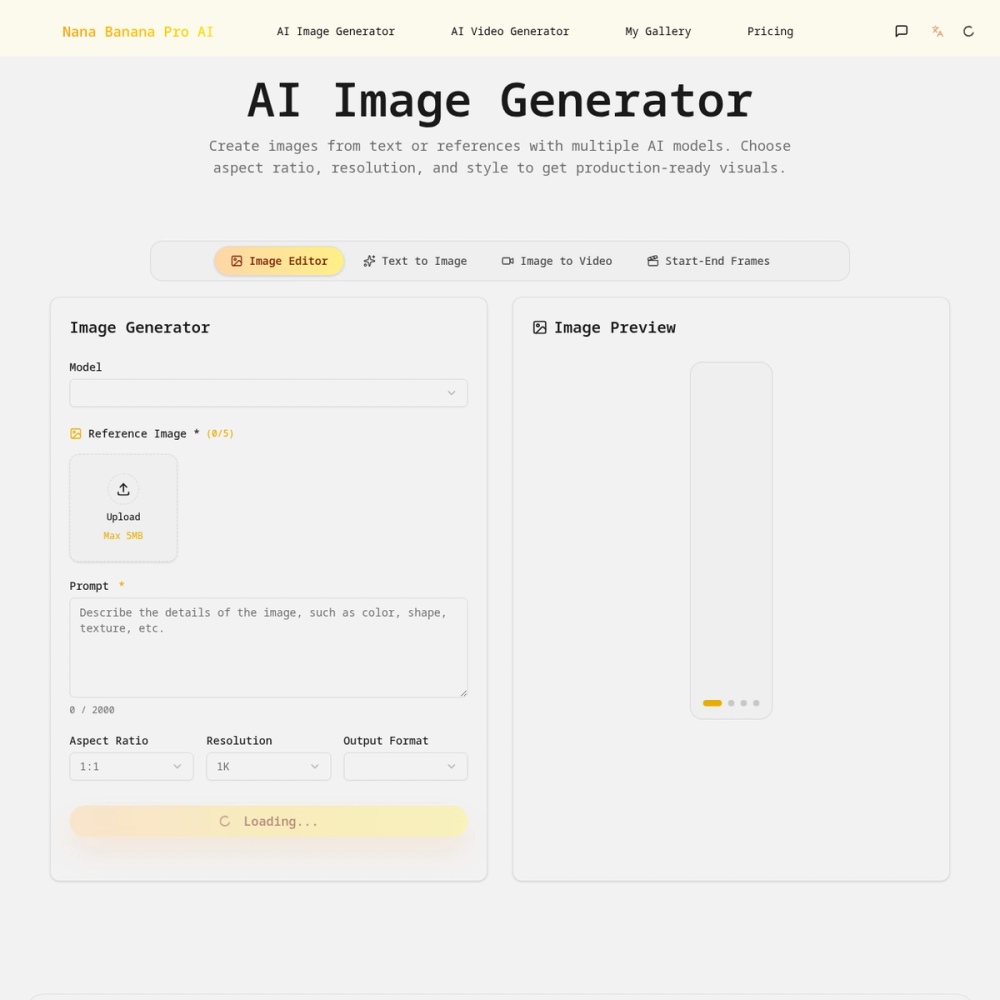 Nana Banana Pro AI website screenshot Nana Banana Pro AI website screenshot