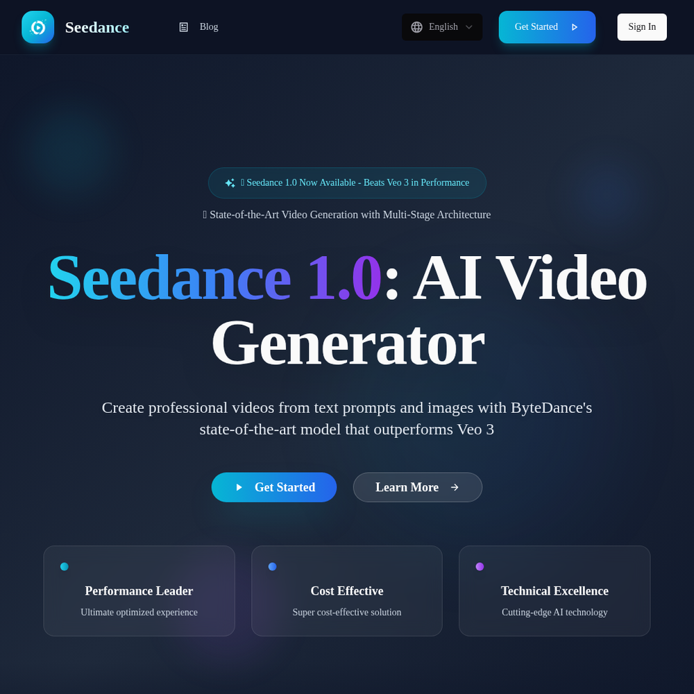 Seedance AI website screenshot Seedance AI website screenshot