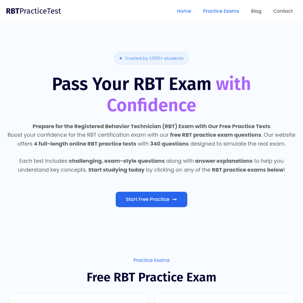RBT Practice Test website screenshot RBT Practice Test website screenshot