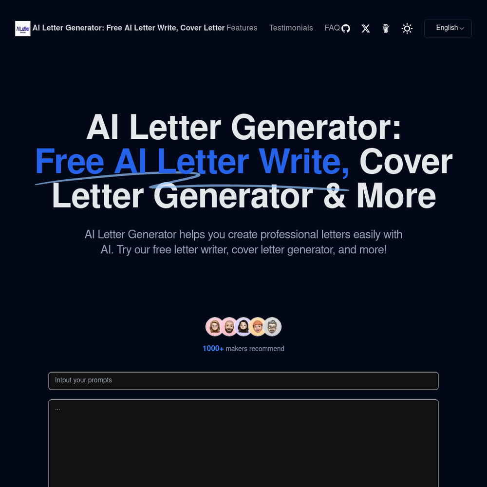 AI Letter Generator website screenshot AI Letter Generator website screenshot