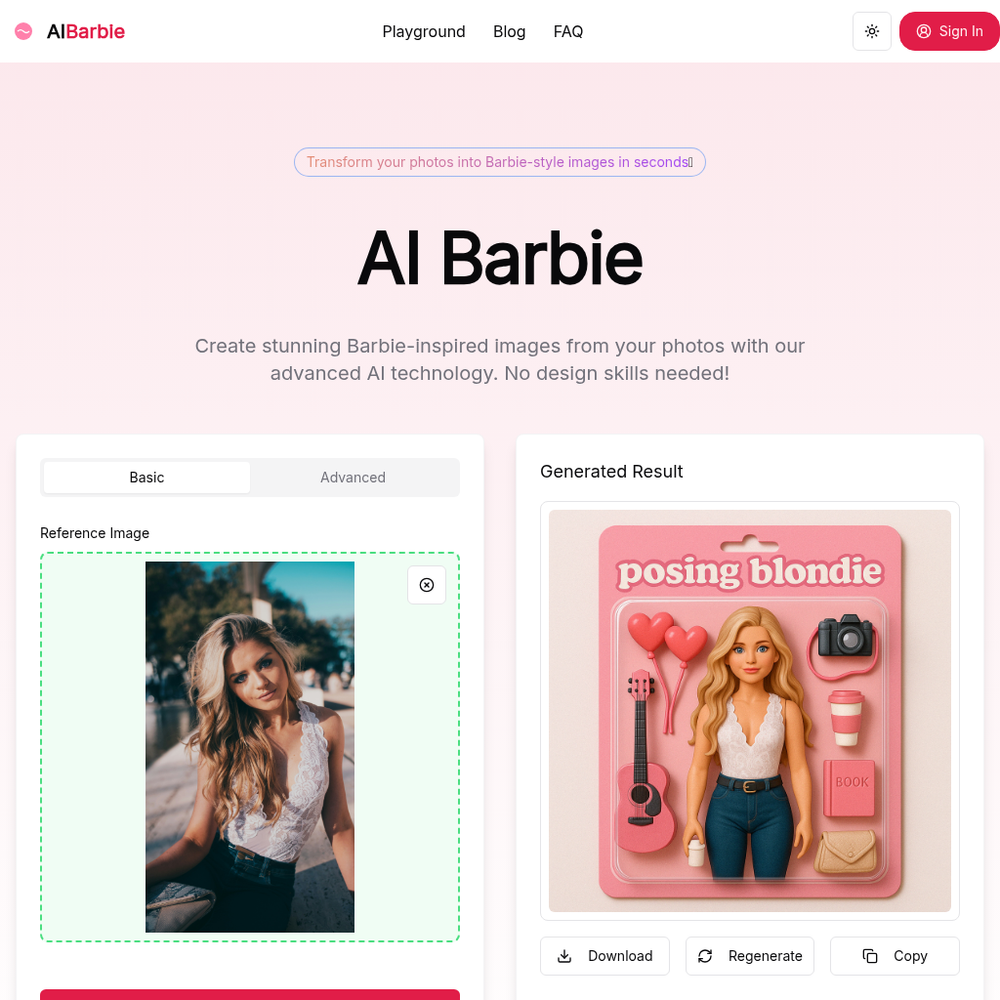 AI Barbie Generator website screenshot AI Barbie Generator website screenshot