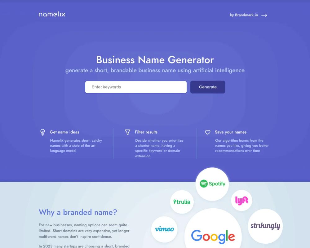 Namelix website screenshot Namelix website screenshot