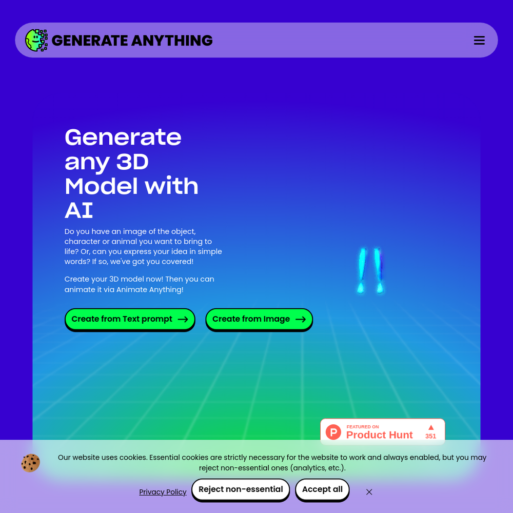 Generate Anything website screenshot Generate Anything website screenshot