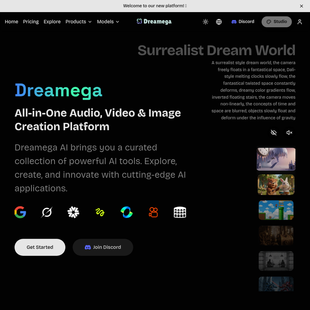 Dreamega website screenshot Dreamega website screenshot