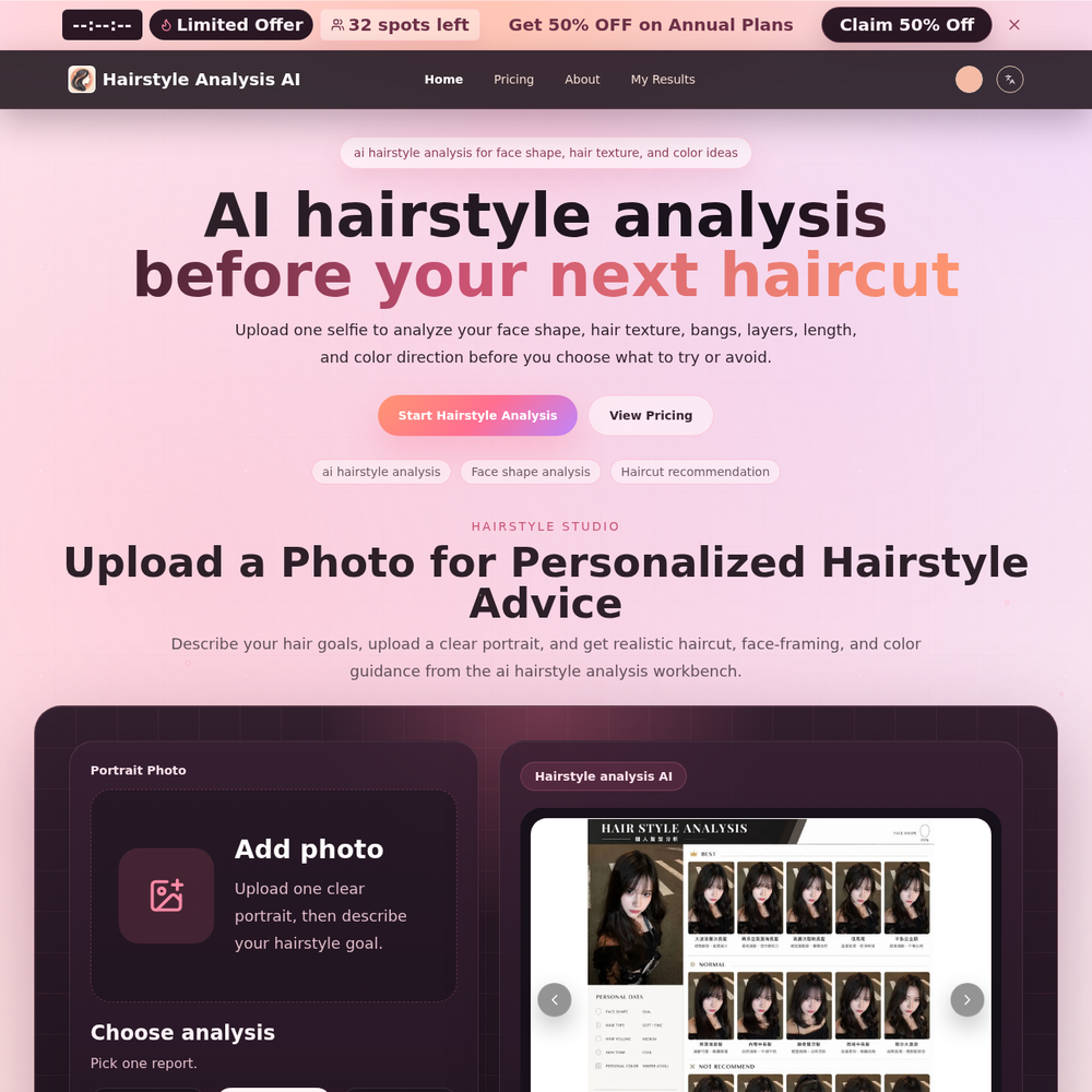 Hairstyle Analysis AI website screenshot Hairstyle Analysis AI website screenshot