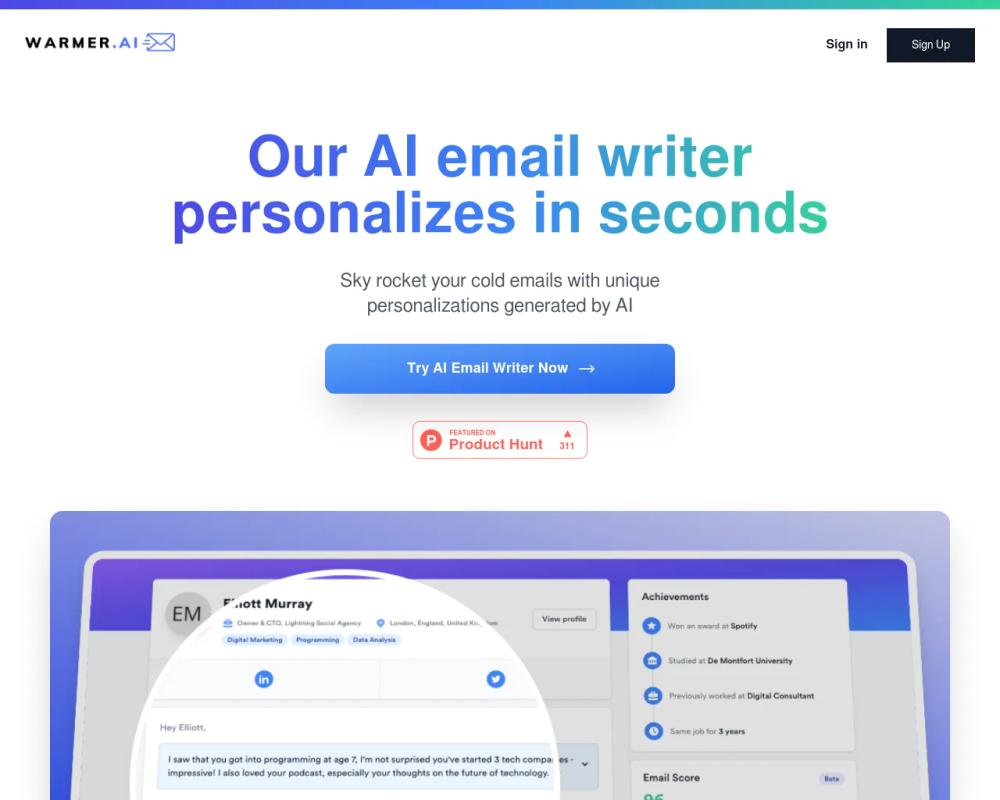 Warmer.Ai website screenshot Warmer.Ai website screenshot