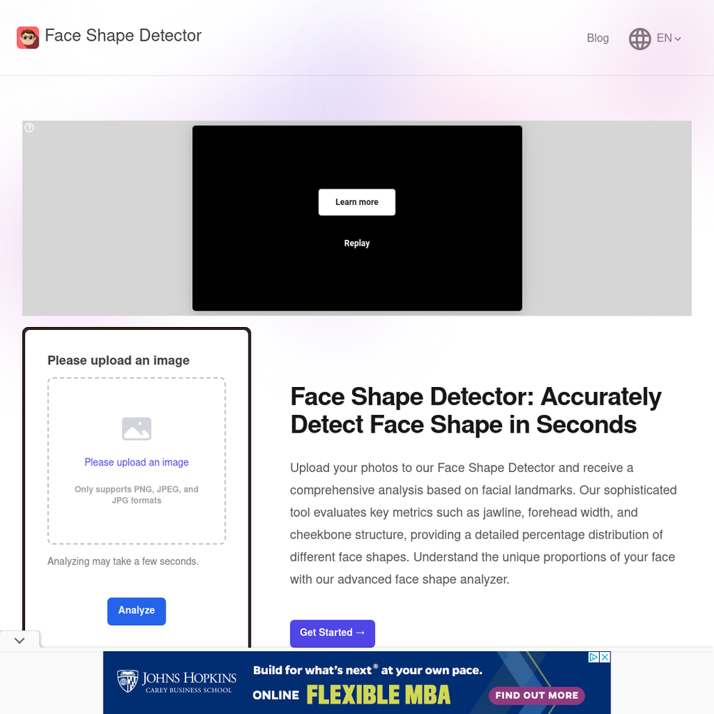 Face Shape Detector website screenshot Face Shape Detector website screenshot