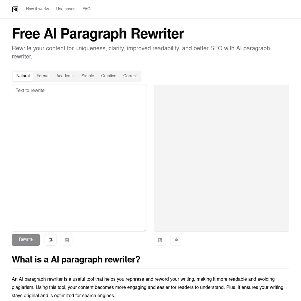 Rewritify website screenshot Rewritify website screenshot