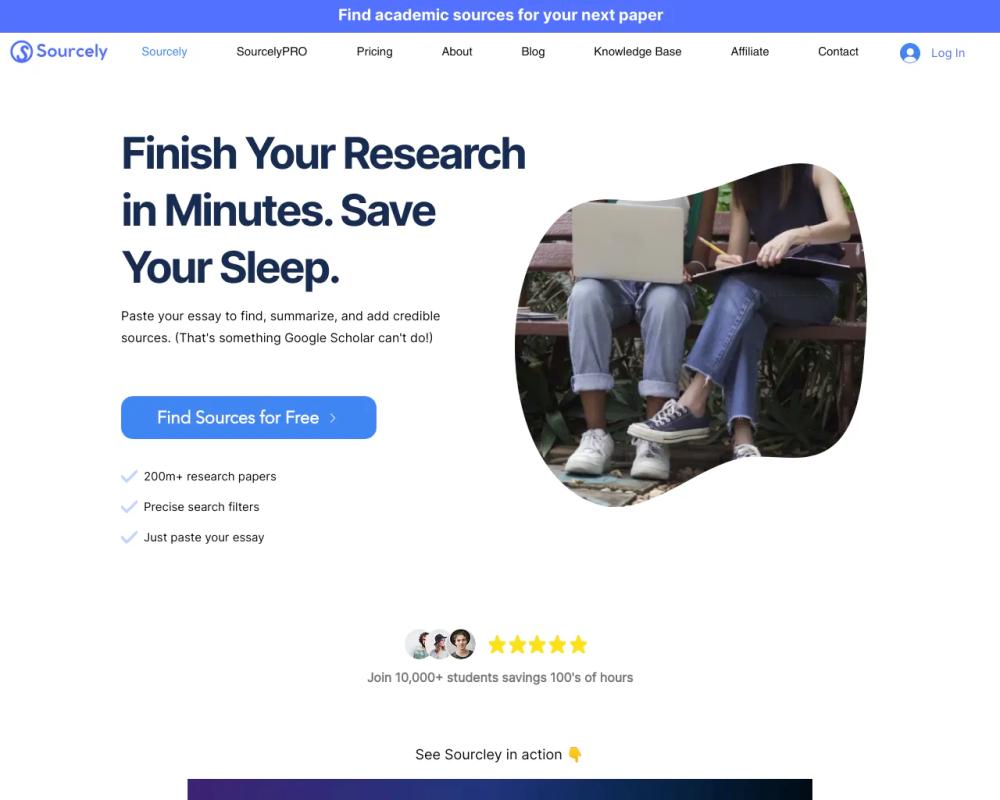 Sourcely website screenshot Sourcely website screenshot