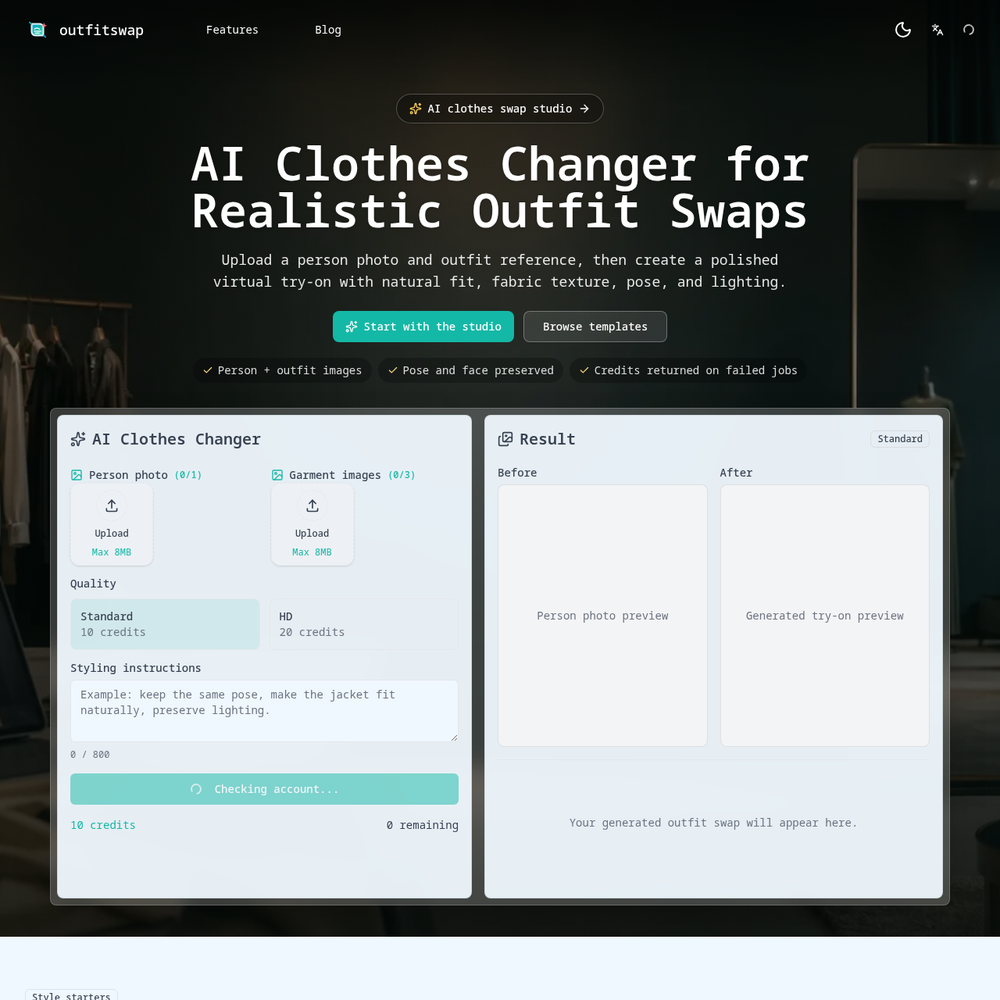 OutfitSwap AI website screenshot OutfitSwap AI website screenshot