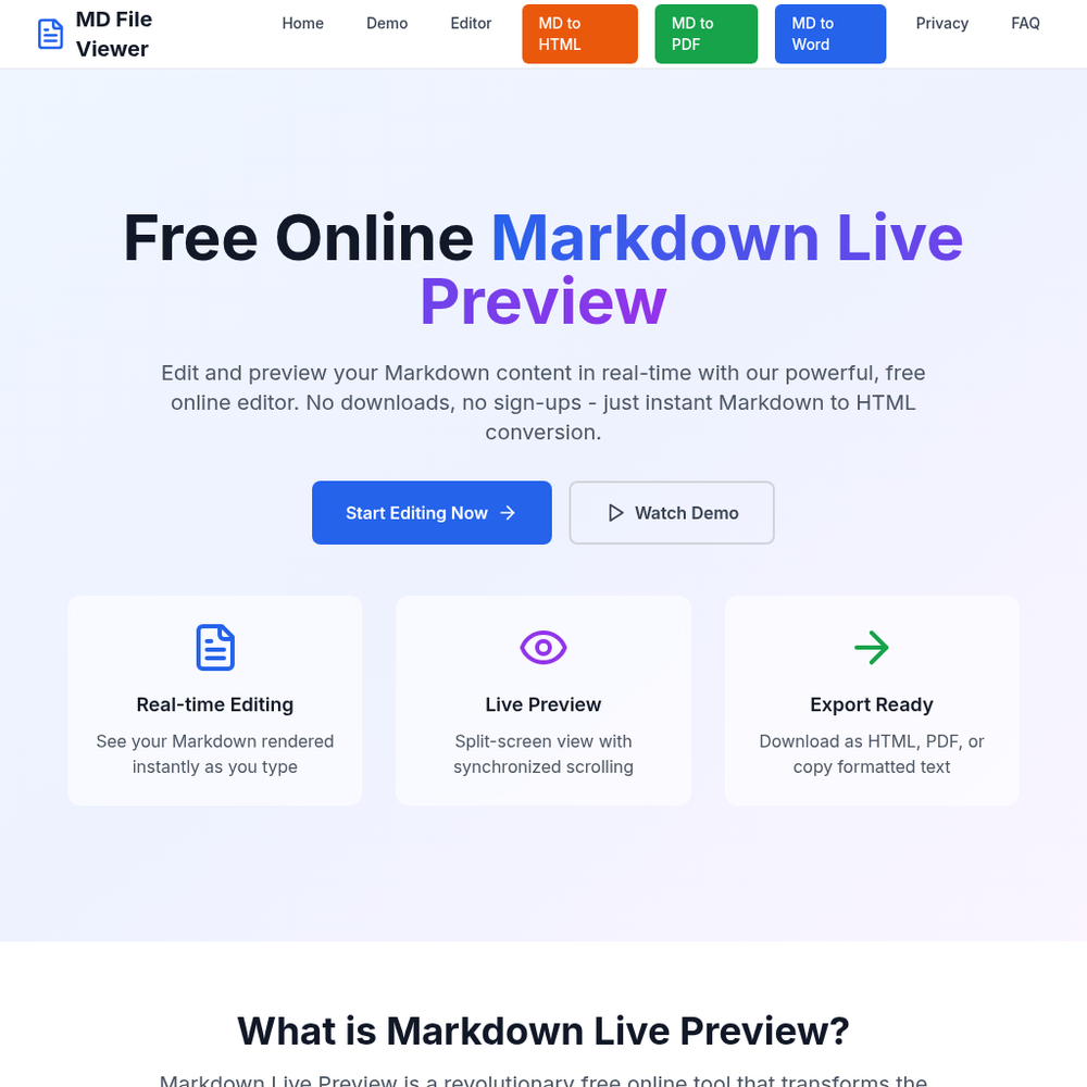 MD File Viewer website screenshot MD File Viewer website screenshot