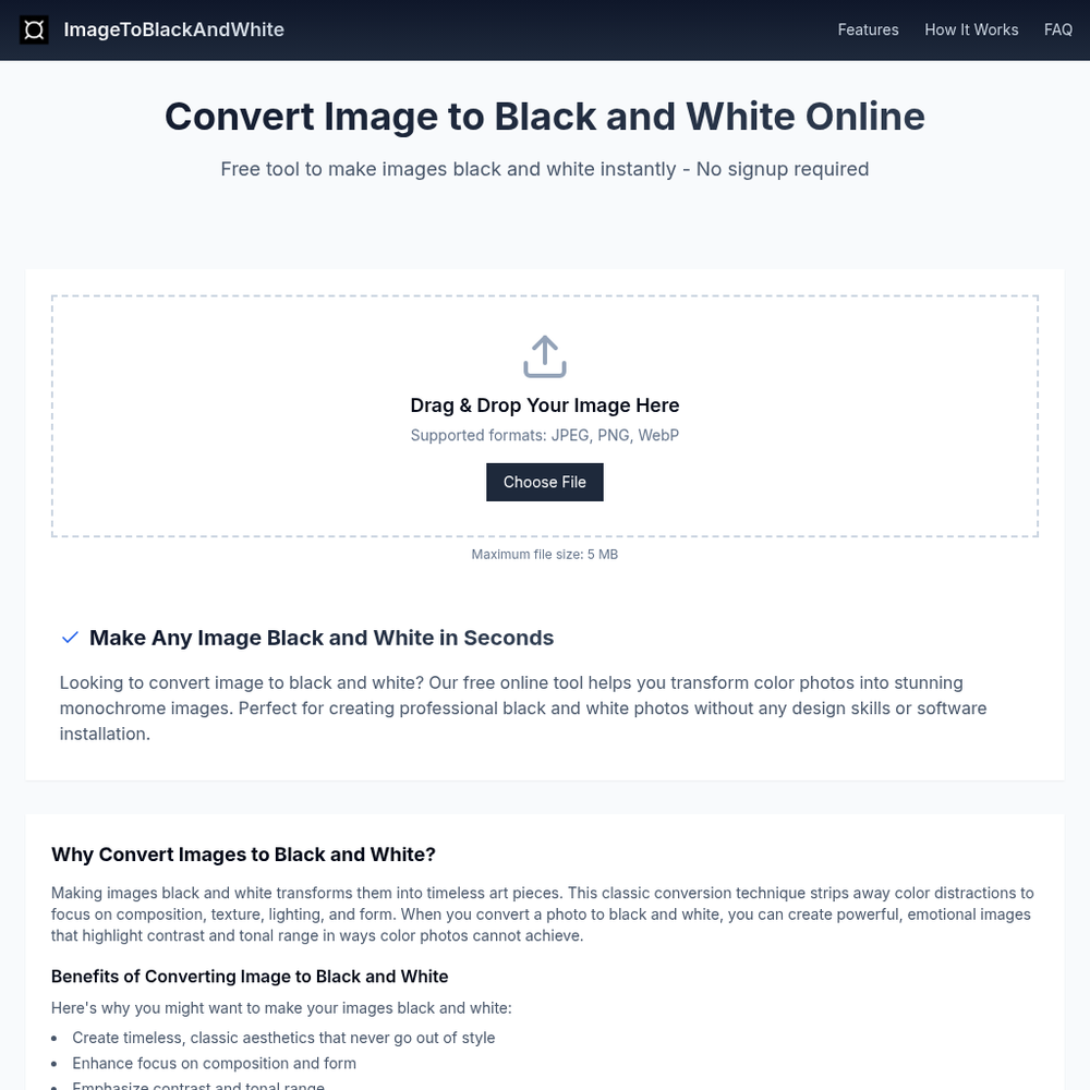 Image To Black And White website screenshot Image To Black And White website screenshot