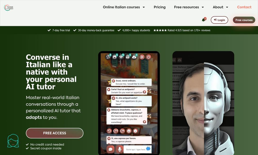 Italian AI Tutor website screenshot Italian AI Tutor website screenshot