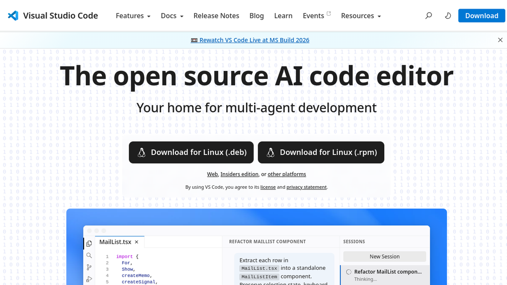 Visual Studio Code website screenshot Visual Studio Code website screenshot