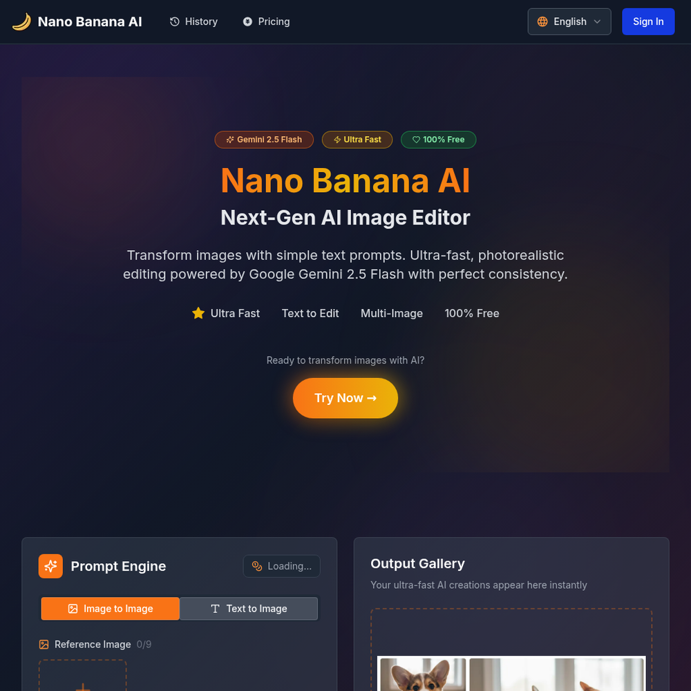 Nano Banana AI website screenshot Nano Banana AI website screenshot
