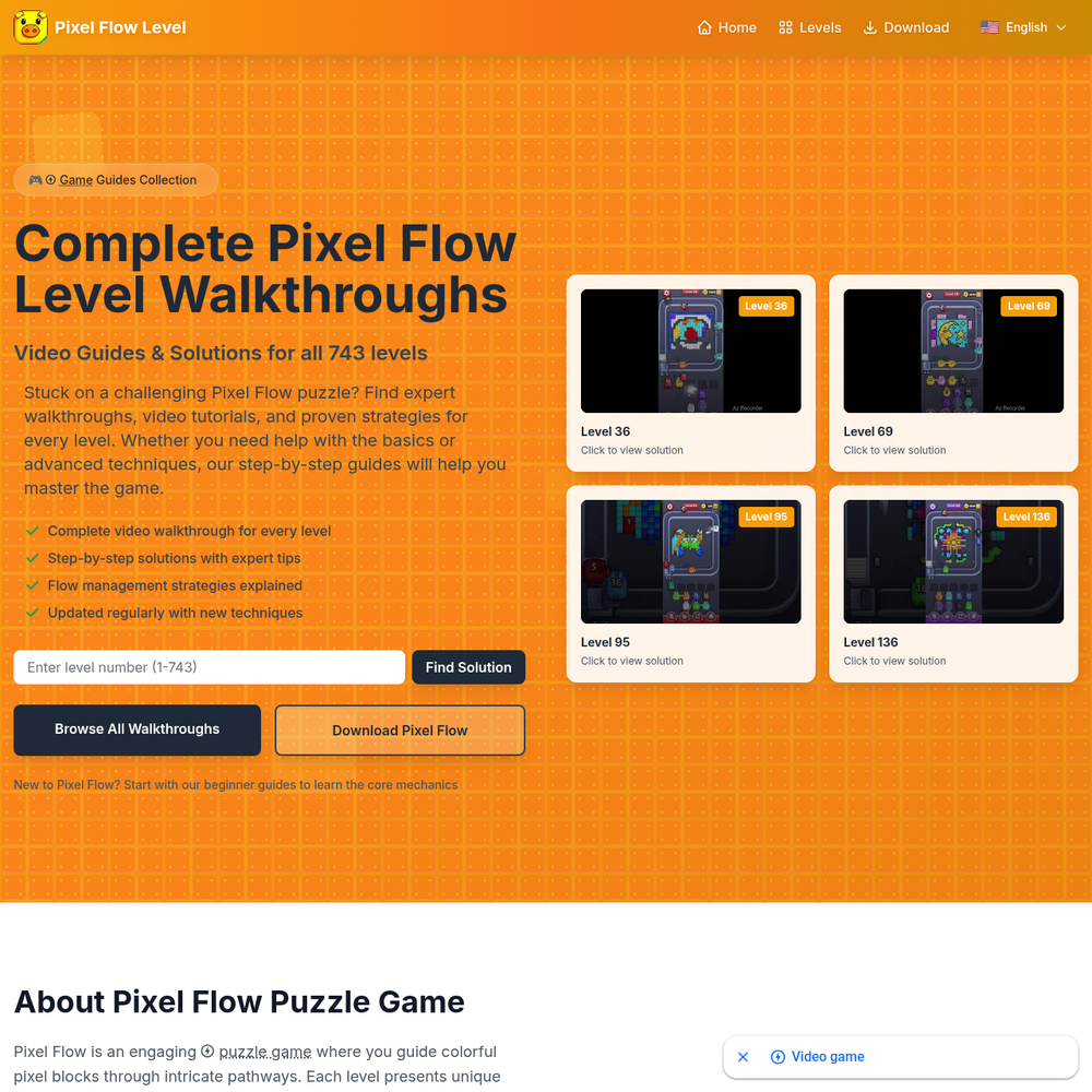 Pixel Flow Level website screenshot Pixel Flow Level website screenshot