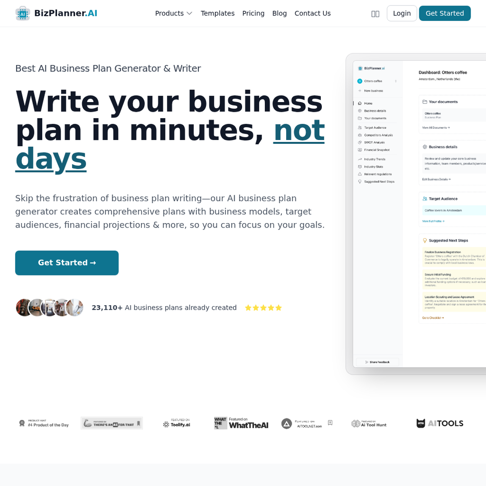 BizPlanner AI website screenshot BizPlanner AI website screenshot