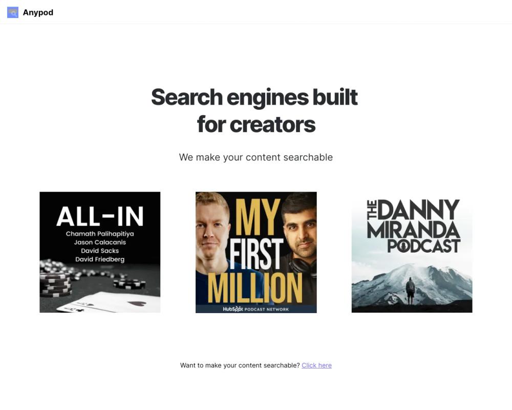Anypod website screenshot Anypod website screenshot