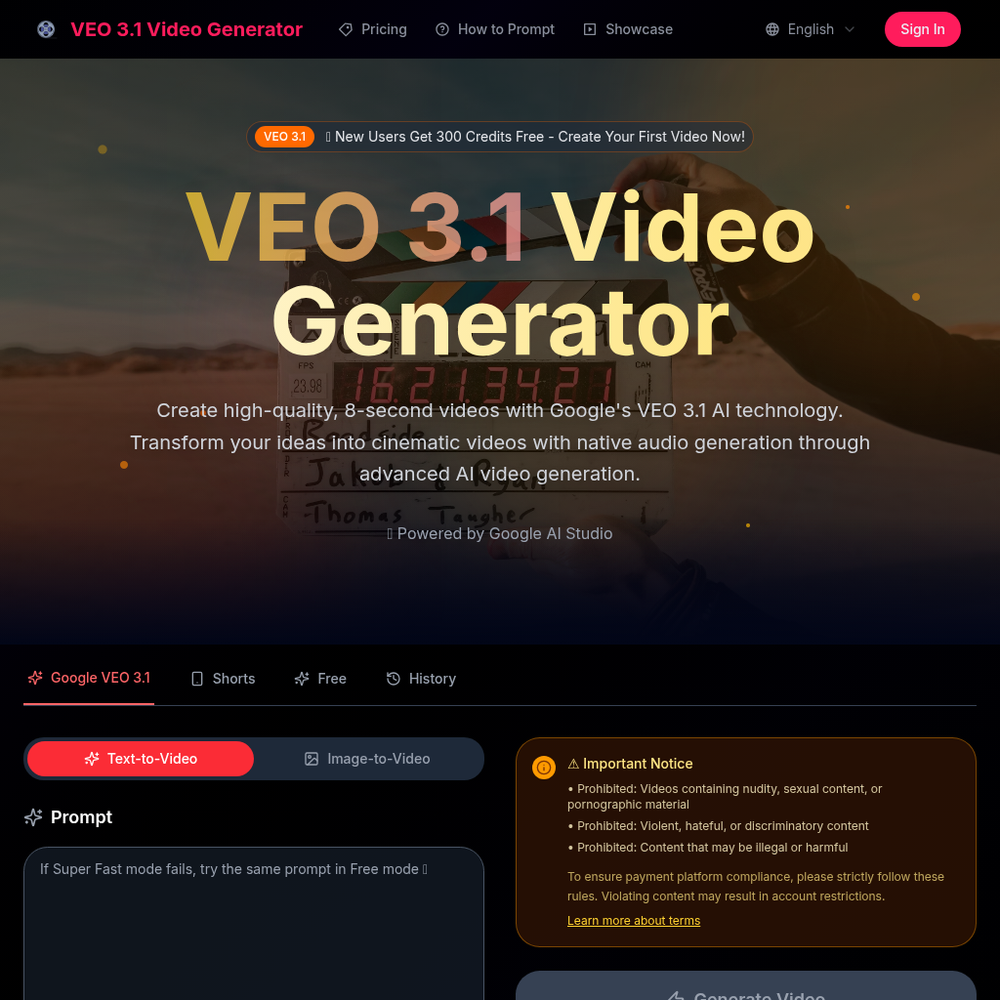 VEO 3.1 Video Generator website screenshot VEO 3.1 Video Generator website screenshot