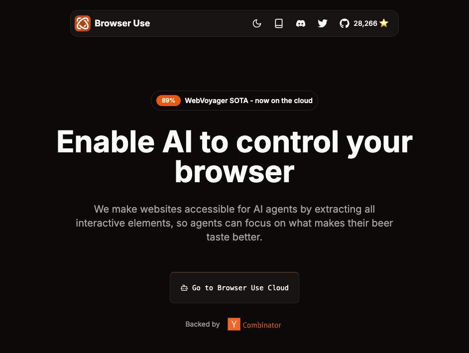 Browser Use website screenshot Browser Use website screenshot