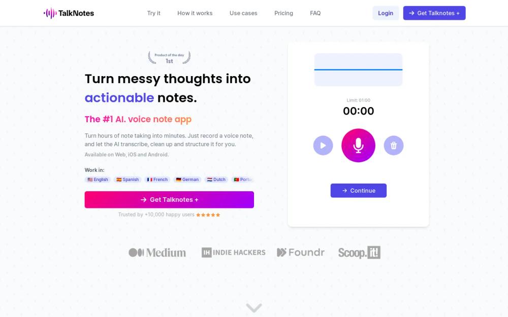 TalkNotes website screenshot TalkNotes website screenshot